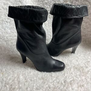 Worthington Leather Black Cinched Elastic Ankle heels Boots square toe SZ10M